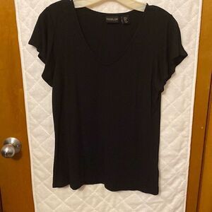 Black tee shirt with ruffle sleeve detail
